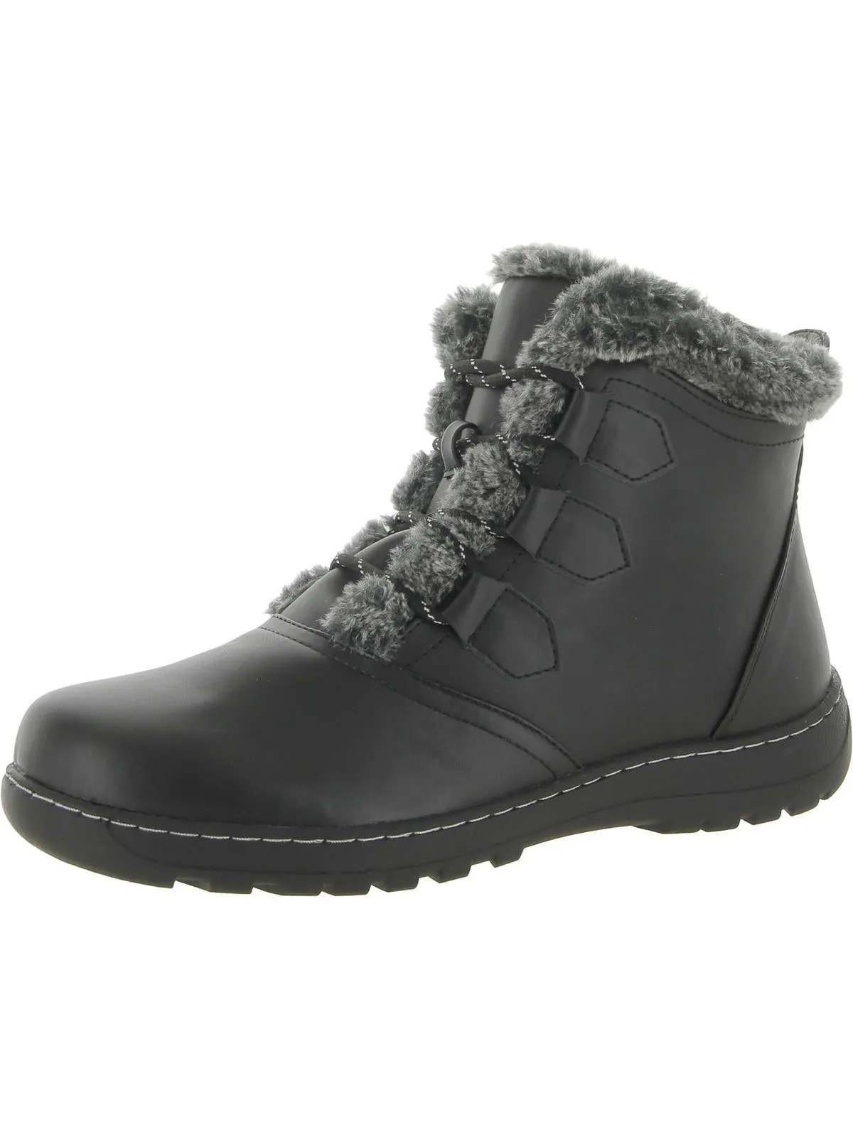 AGNES Womens Faux Leather Faux Fur Lined Winter & Snow Boots