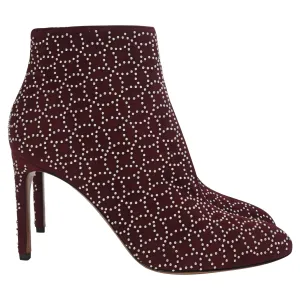 Alaa Azzedine Studded Ankle Boots in Burgundy Velvet