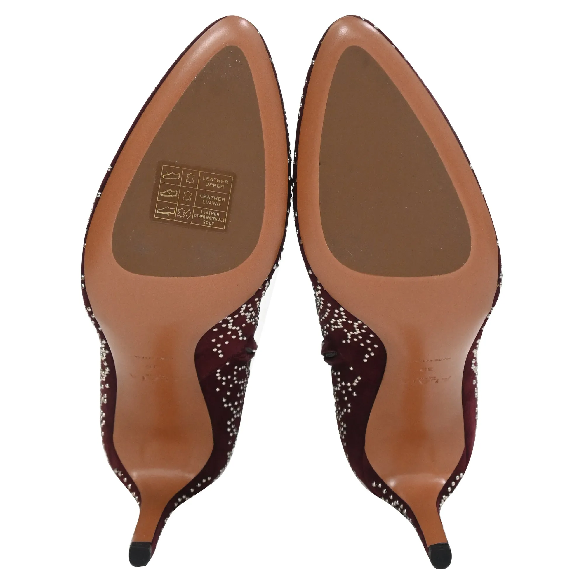 Alaa Azzedine Studded Ankle Boots in Burgundy Velvet