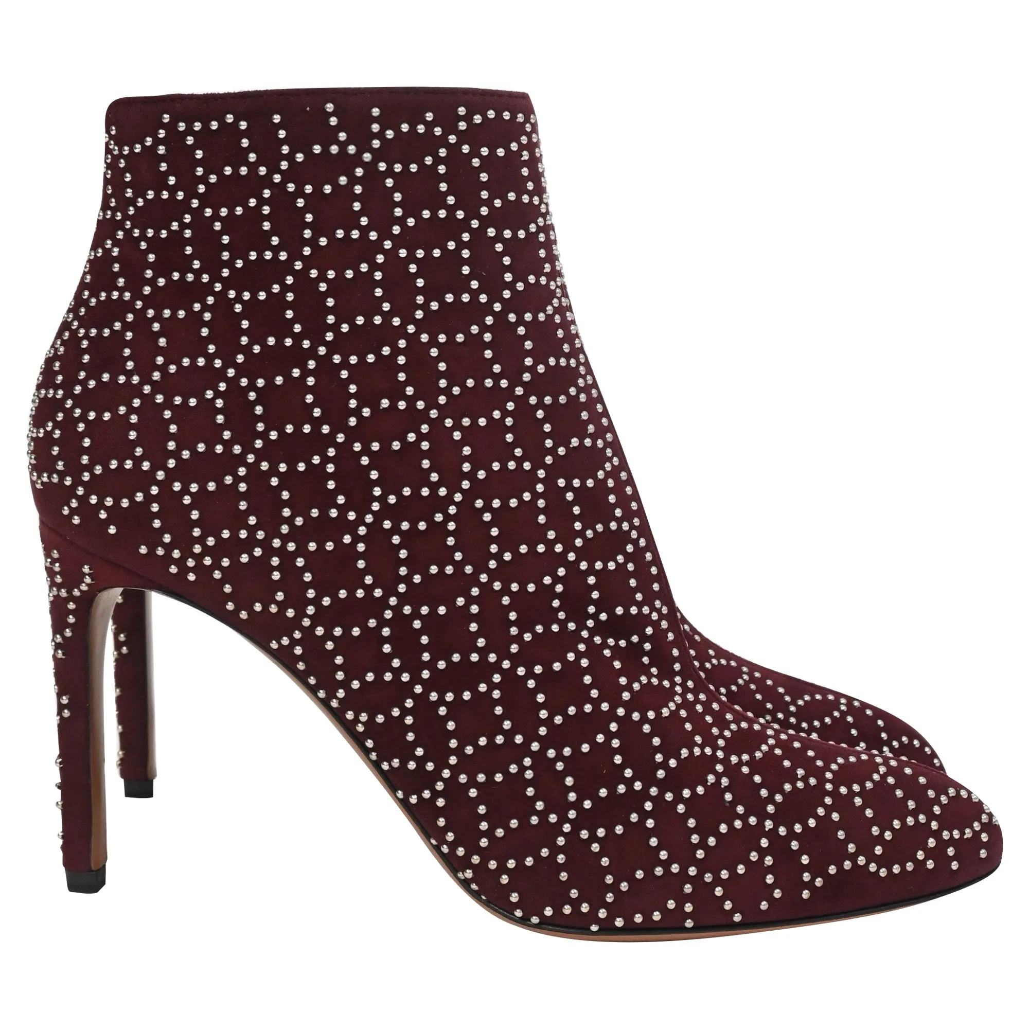 Alaa Azzedine Studded Ankle Boots in Burgundy Velvet