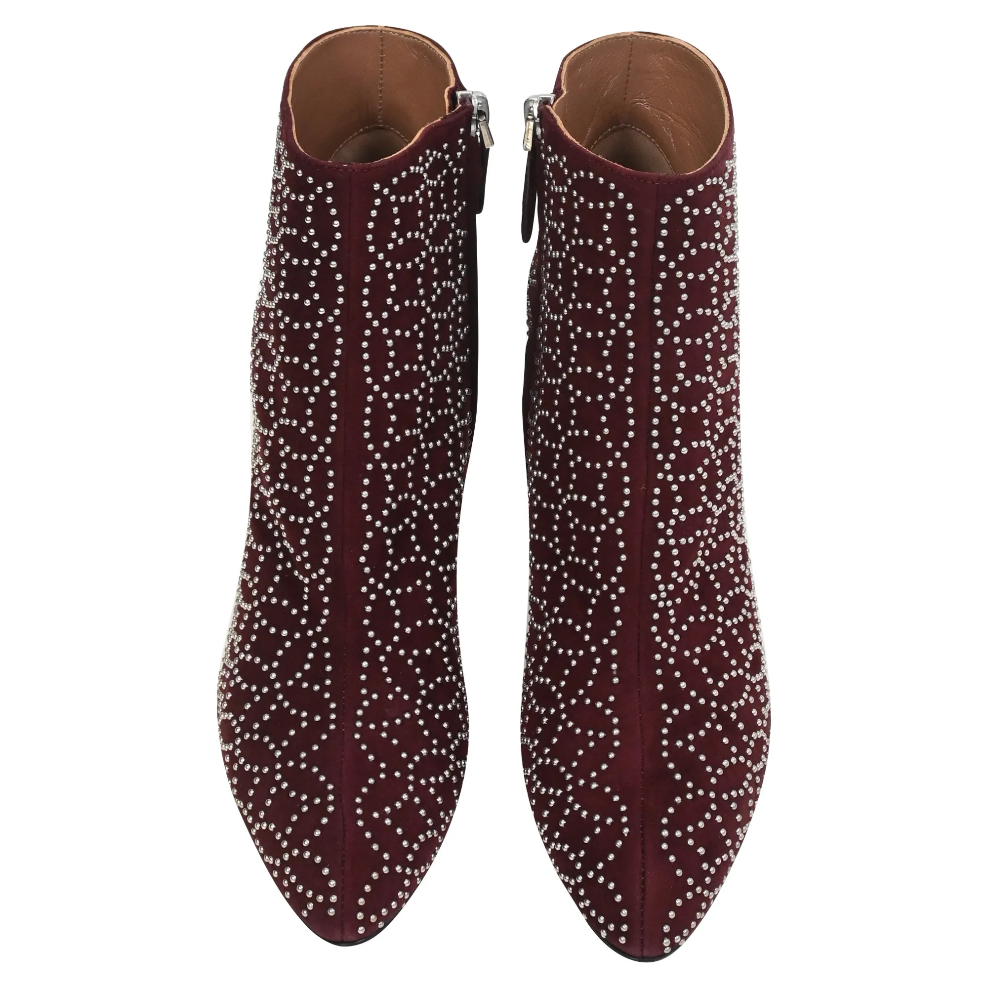 Alaa Azzedine Studded Ankle Boots in Burgundy Velvet