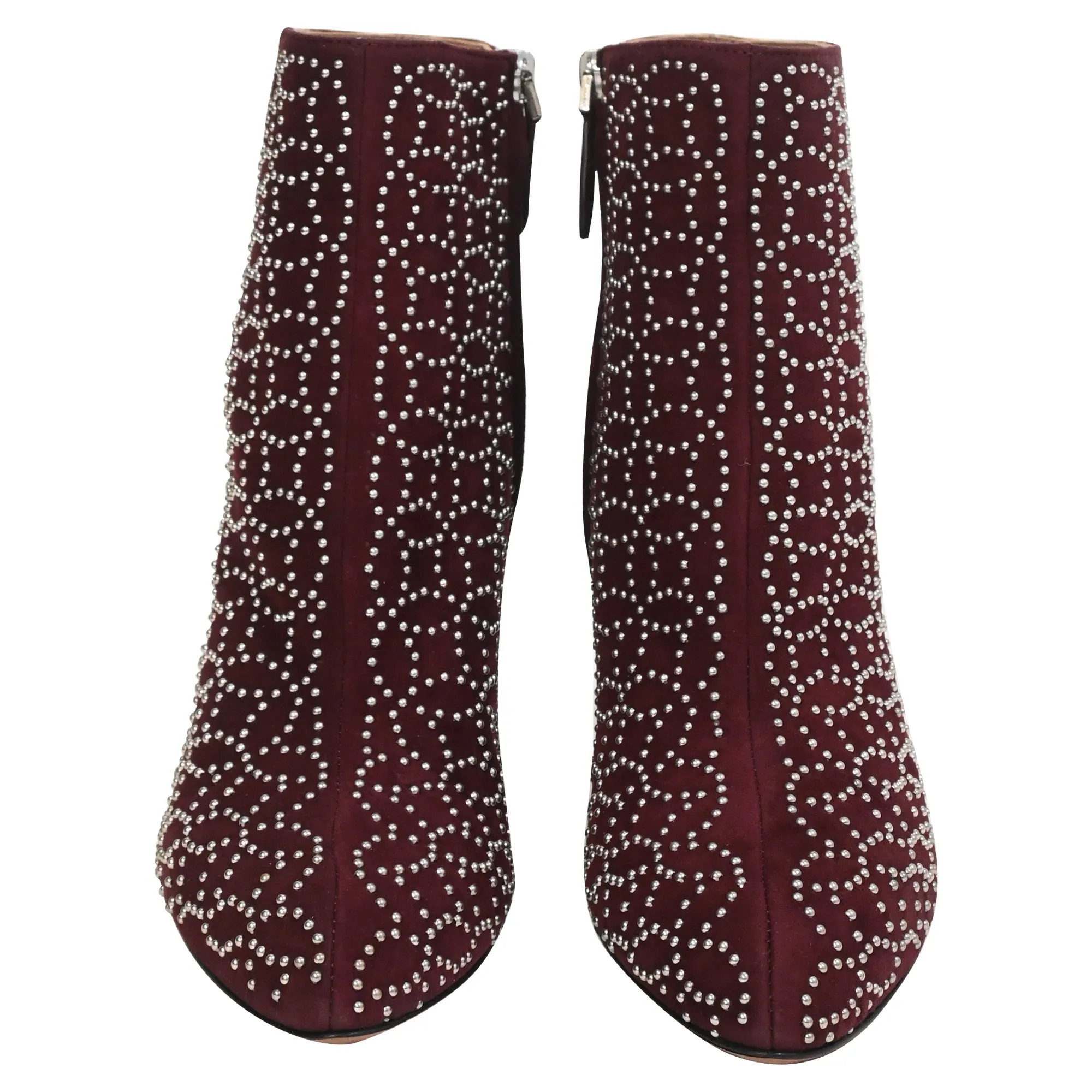 Alaa Azzedine Studded Ankle Boots in Burgundy Velvet