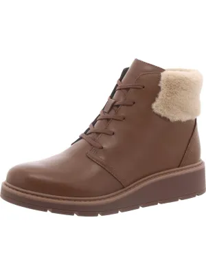 Andie Mae Womens Leather Faux Fur Trim Ankle Boots