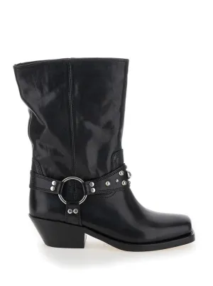 Anyta' Black Ankle Boots With Studs In Leather