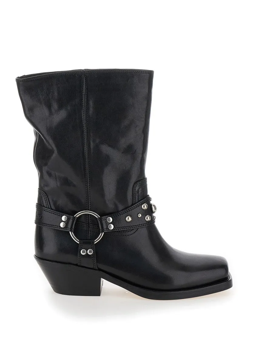 Anyta' Black Ankle Boots With Studs In Leather