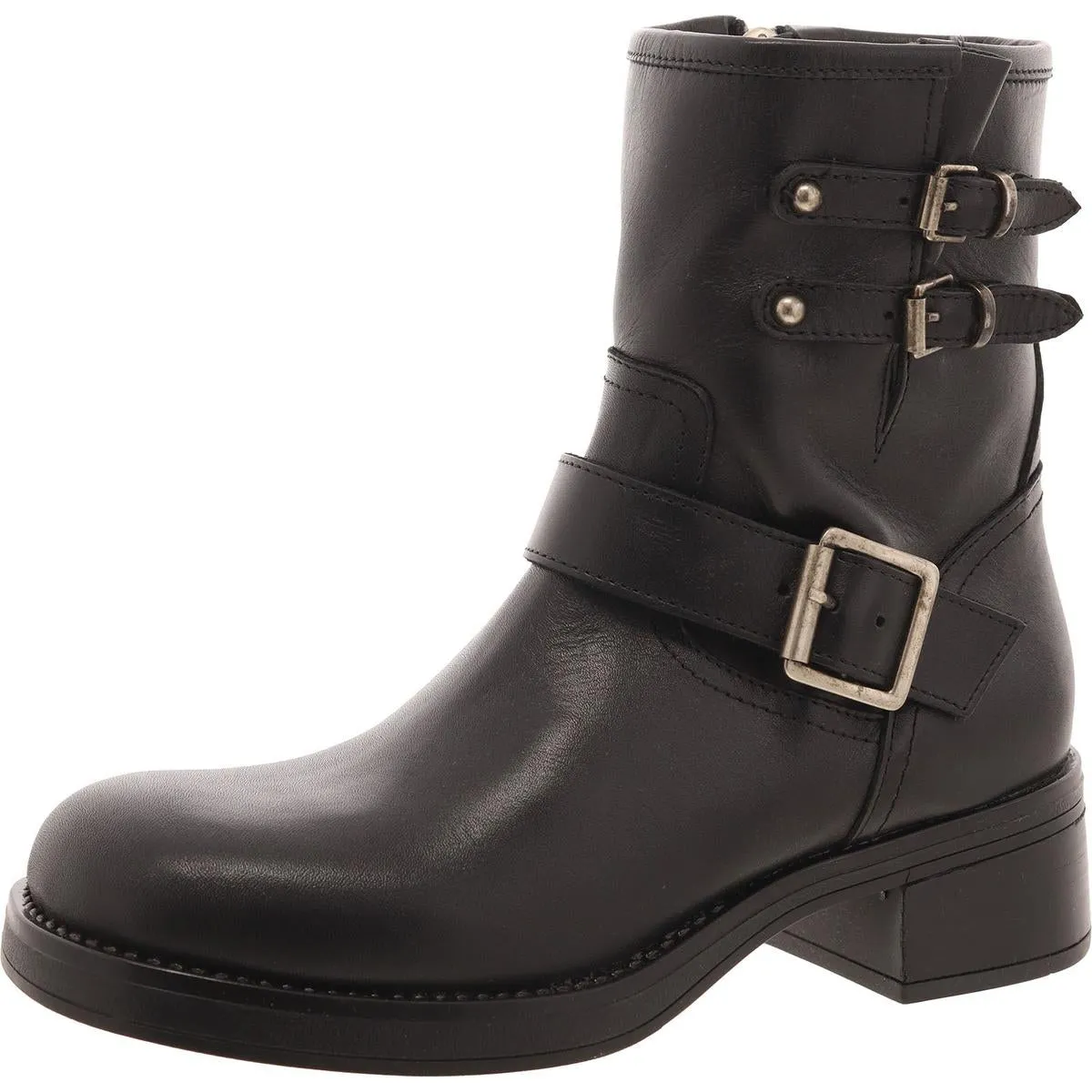 Archie Womens Block Heel Side Zipper Motorcycle Boots