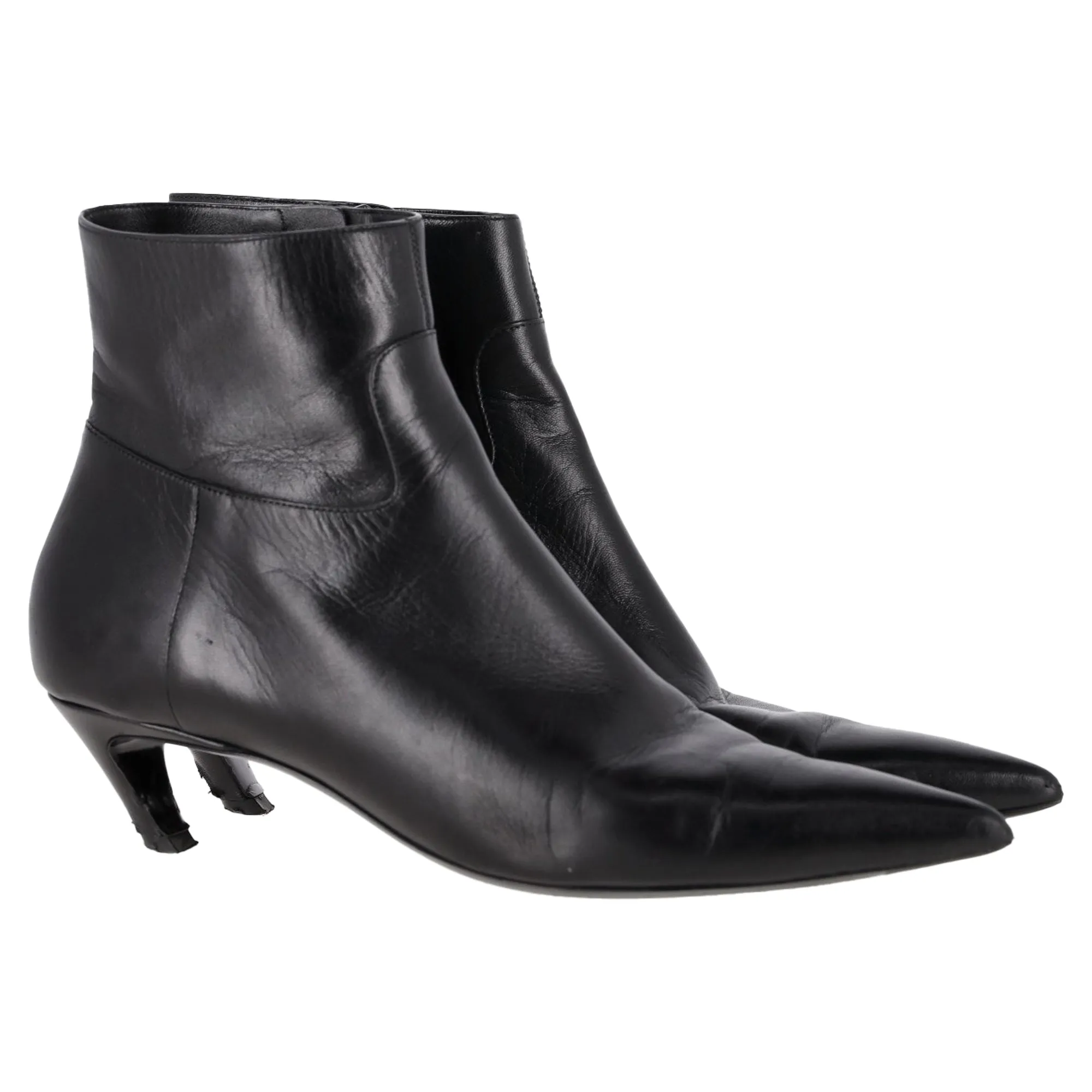 Balenciaga Slash Heel Boots in Black Leather
