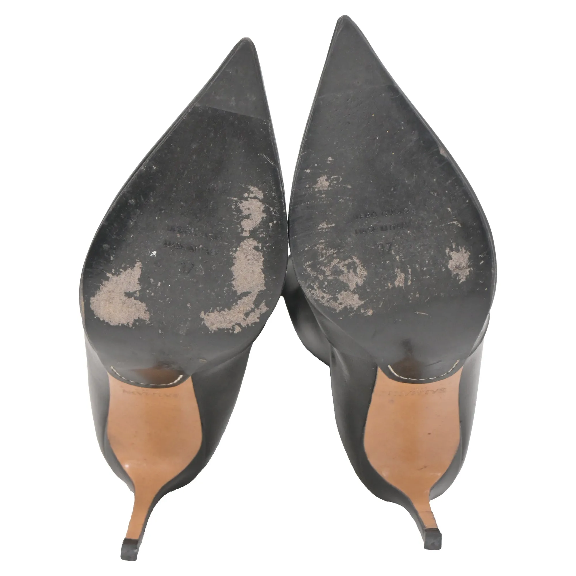 Balmain Pointed-Toe Knee-High Heeled Boots in Black Leather