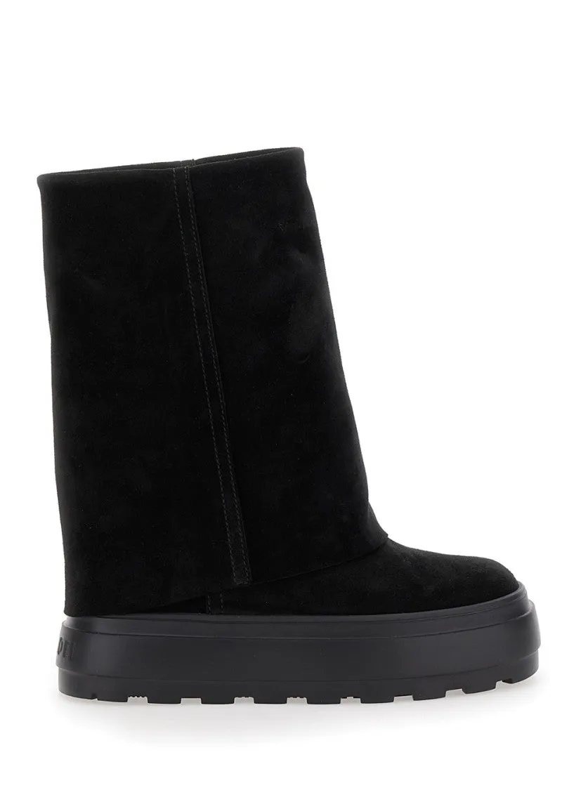 Black Boots With Turn-Up With Platform In Suede