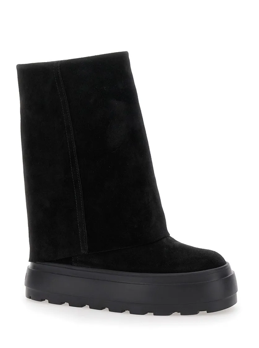 Black Boots With Turn-Up With Platform In Suede