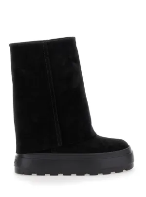 Black Boots With Turn-Up With Platform In Suede