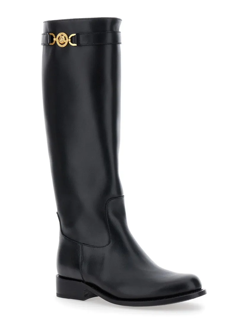 Black High Boots With '95 Medusa Detail In Leather