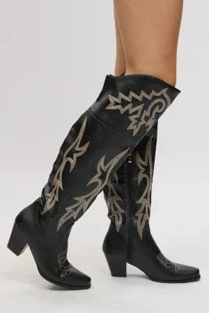 Black Over The Knee Western Boots