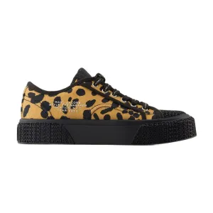 Bold Leopard Print Cotton Sneakers With Textured Sole