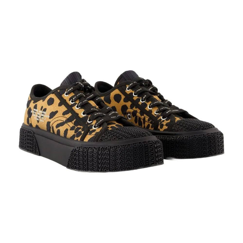 Bold Leopard Print Cotton Sneakers With Textured Sole