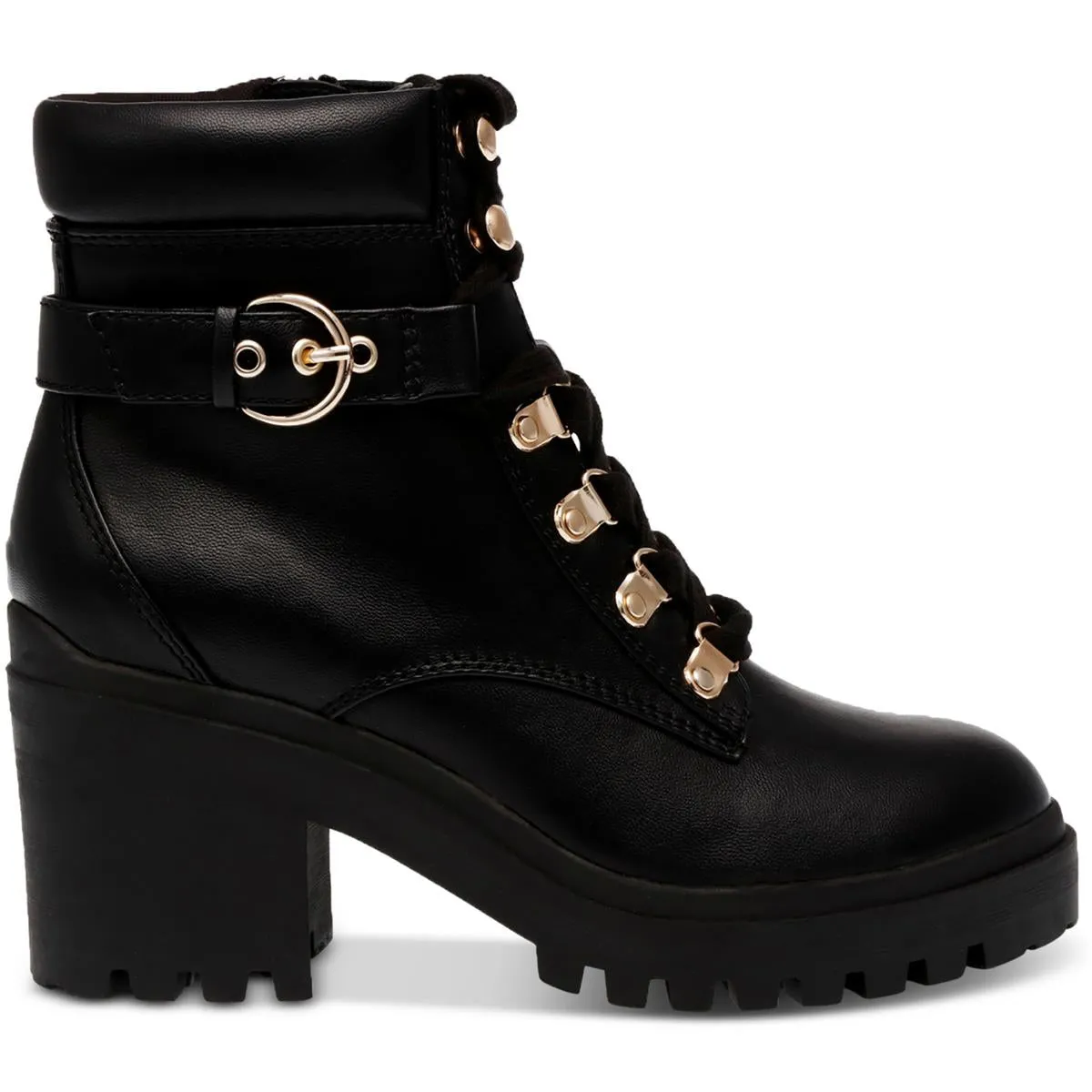 Bridgitt Womens Faux Leather Round Toe Combat & Lace-Up Boots