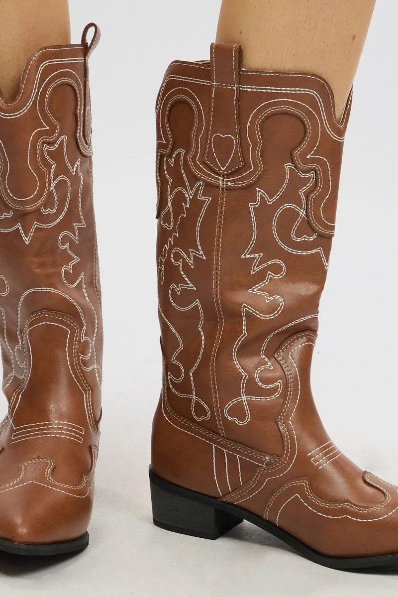 Brown Embroidered Western Cowboy Boots
