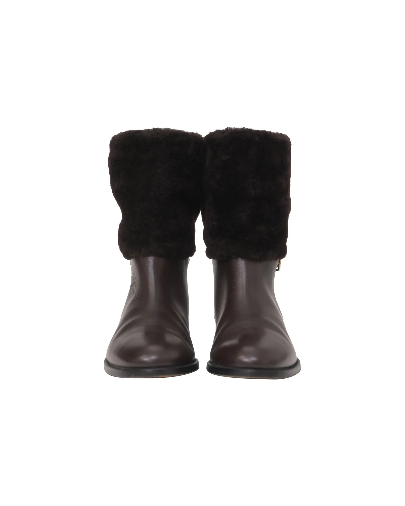 Burberry Shearling-Cuff Boots in Brown Leather