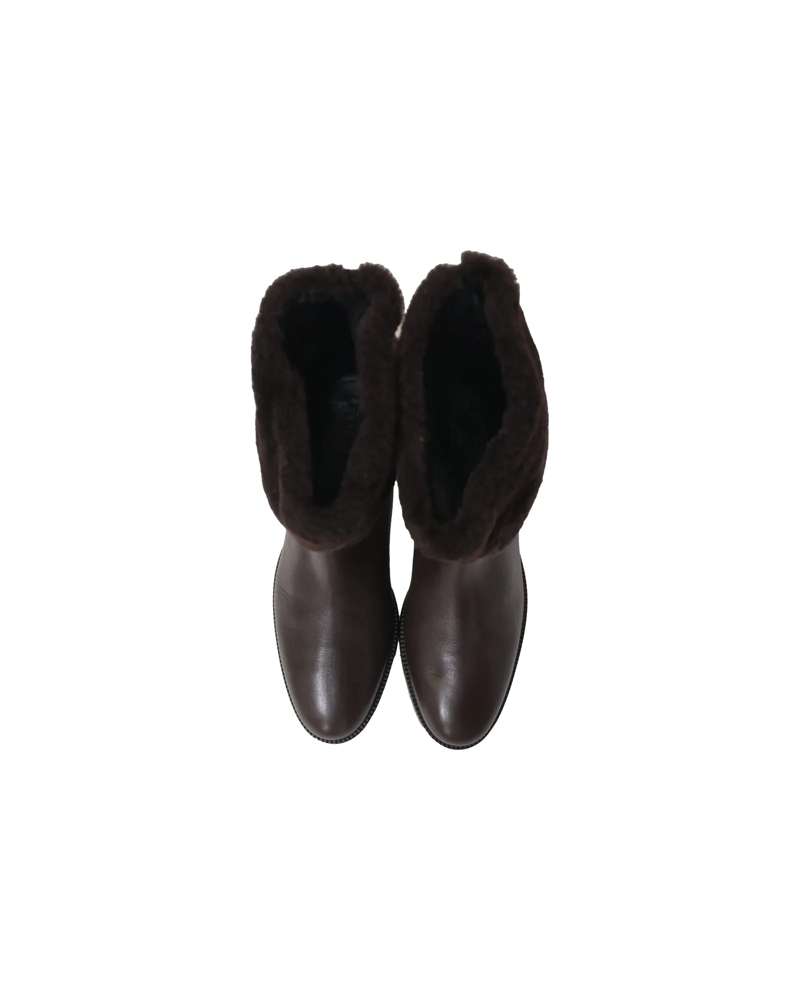 Burberry Shearling-Cuff Boots in Brown Leather
