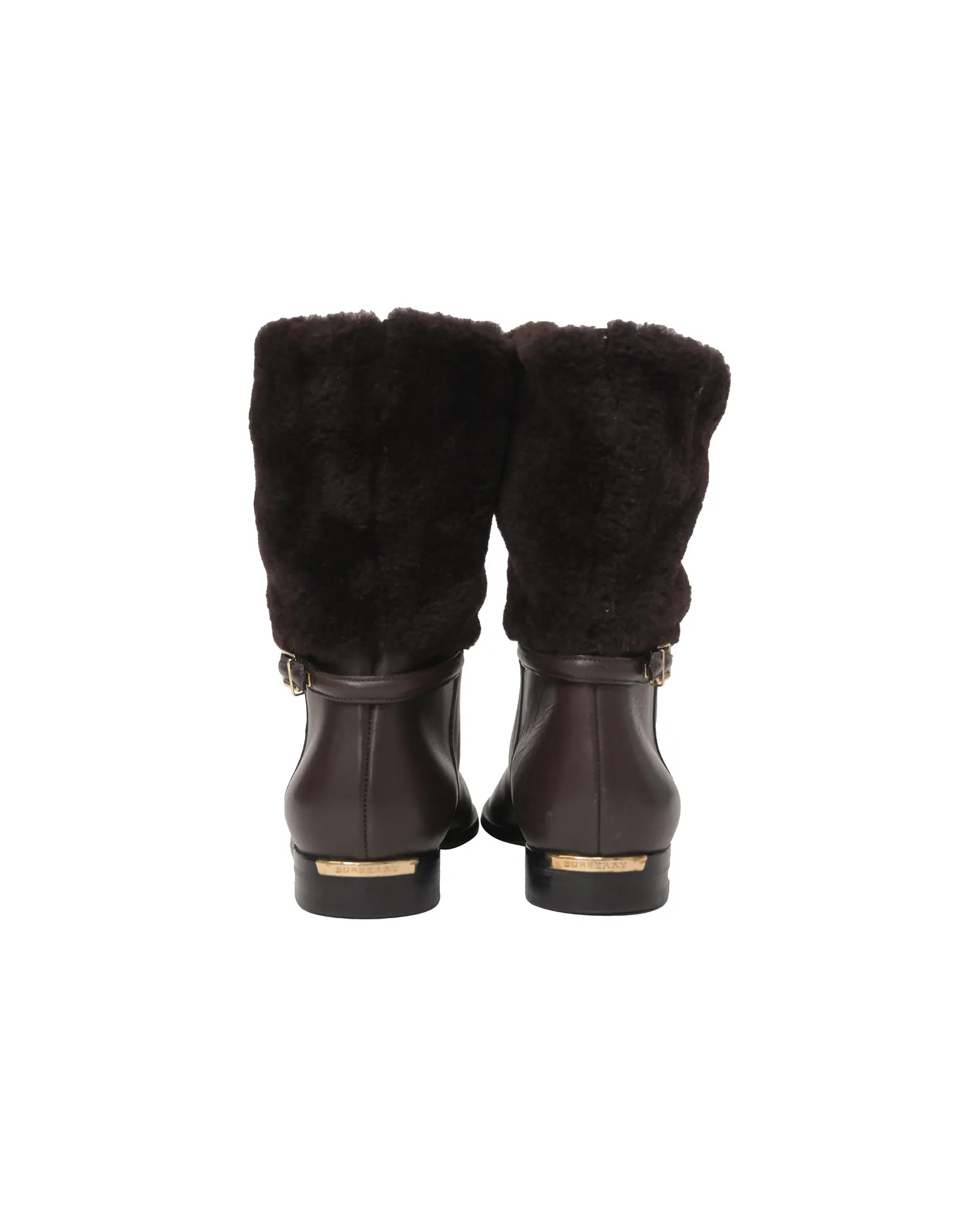 Burberry Shearling-Cuff Boots in Brown Leather