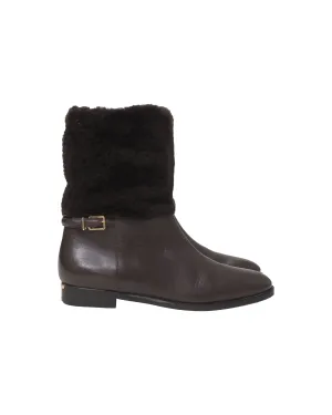 Burberry Shearling-Cuff Boots in Brown Leather