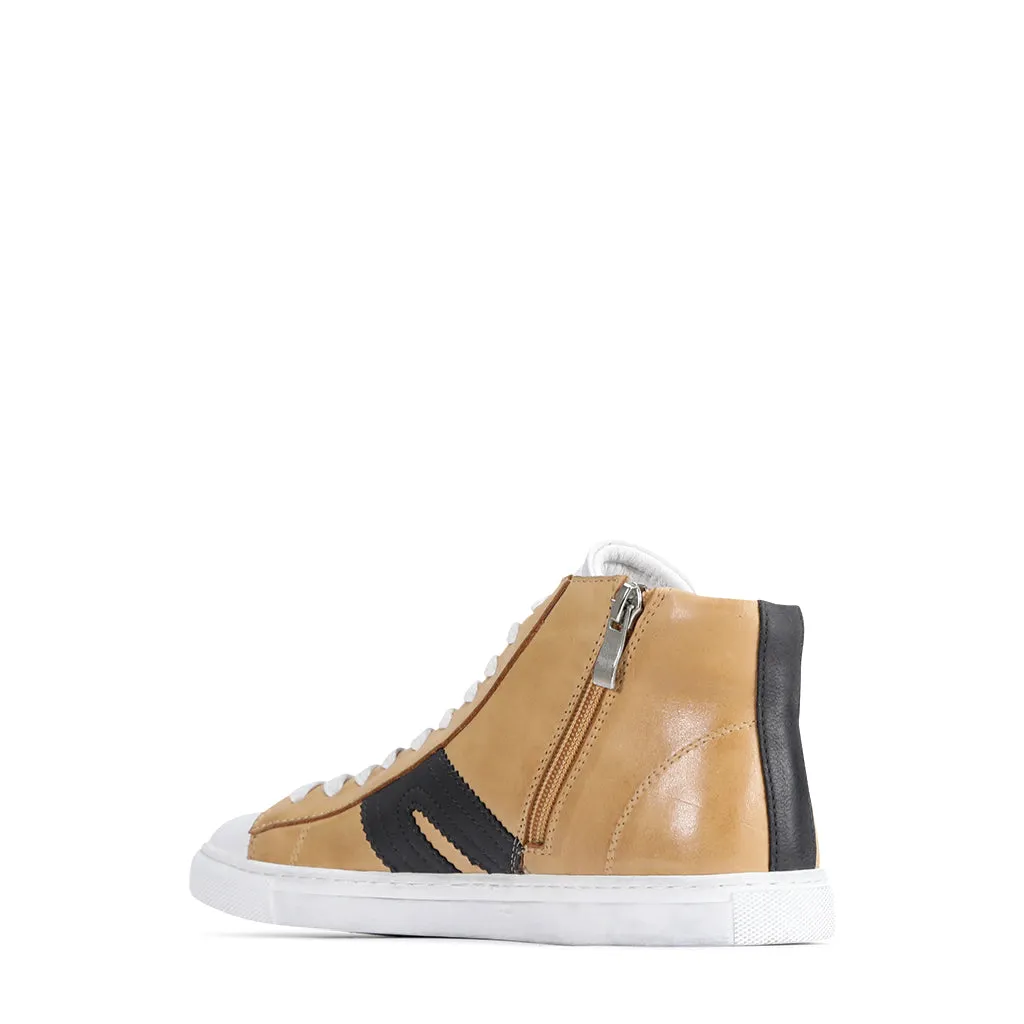 BURNISH LEATHER HIGH-TOP SNEAKERS