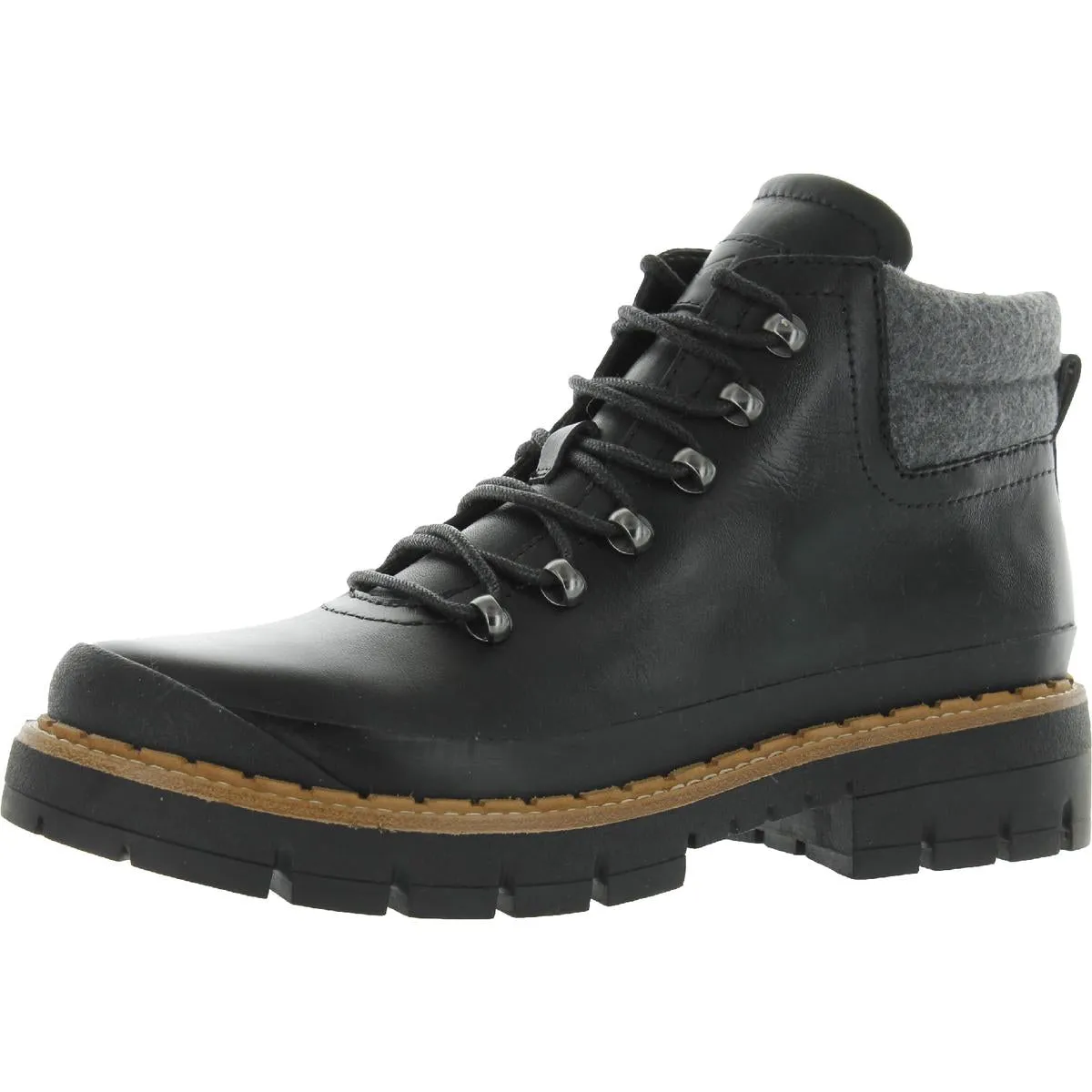 Cairy Womens Leather Lugged Sole Combat & Lace-up Boots