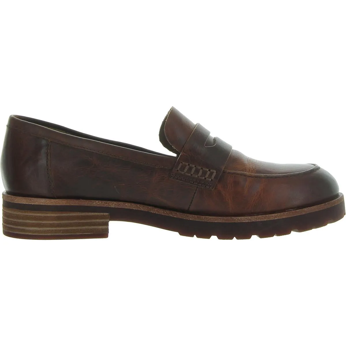 Carlise Womens Leather Block Heel Loafers