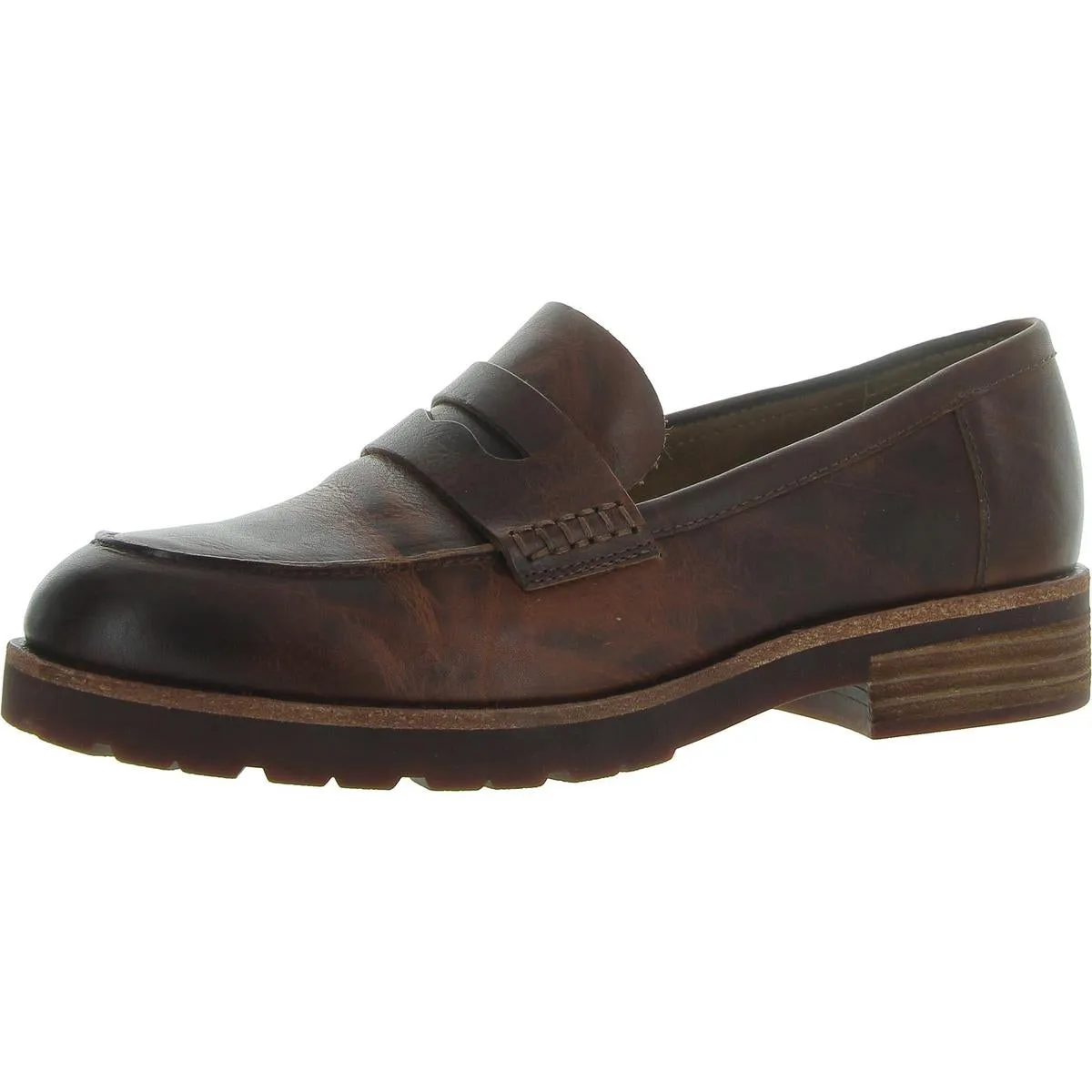 Carlise Womens Leather Block Heel Loafers
