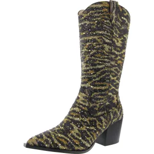 Cash Womens Rhinestone Faux Leather Cowboy, Western Boots