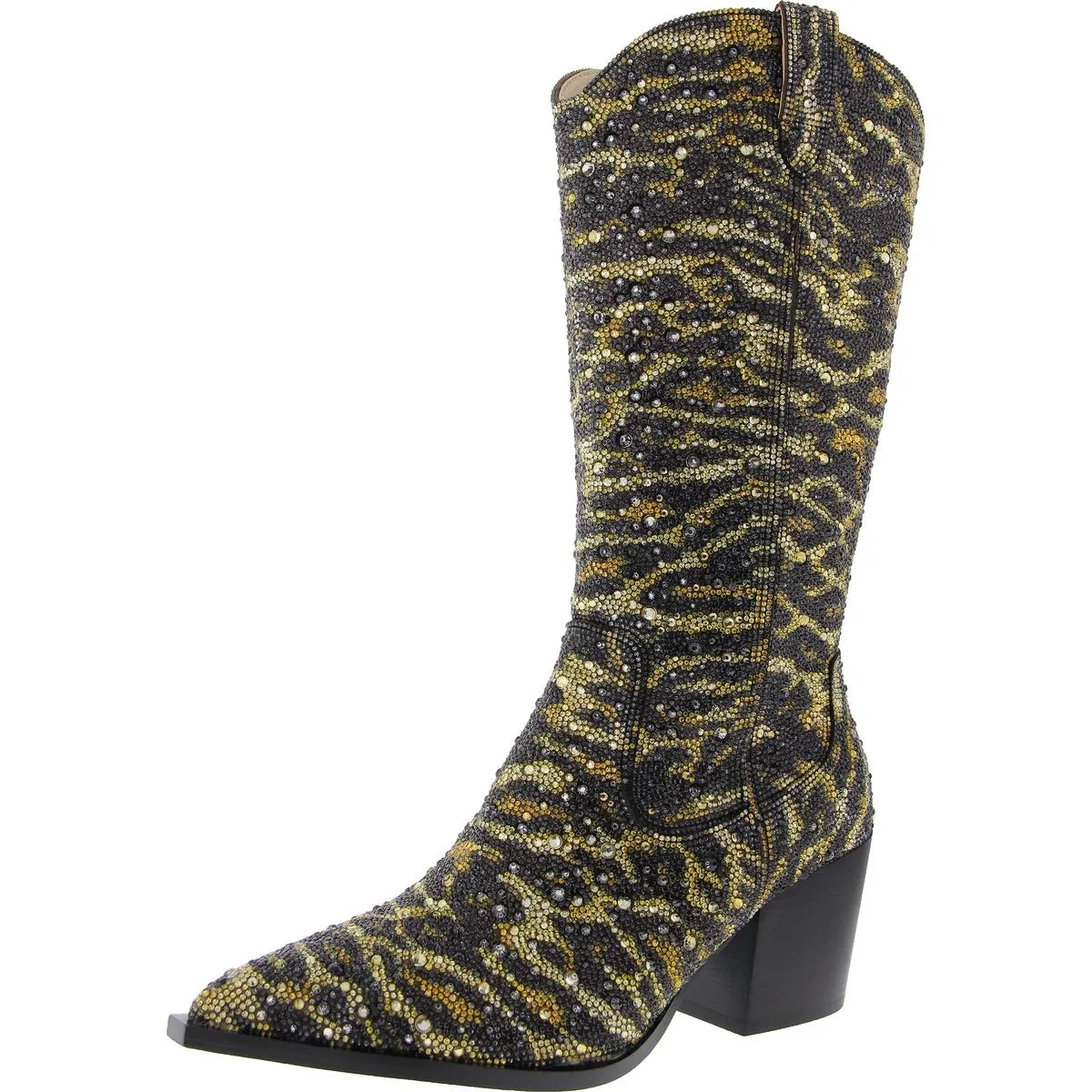 Cash Womens Rhinestone Faux Leather Cowboy, Western Boots