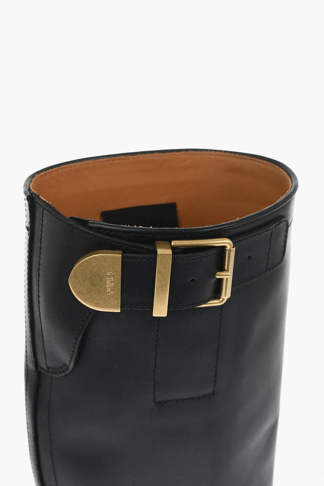 Chloe Leather Knee-High Boots With Buckle Detail And Tank Sole