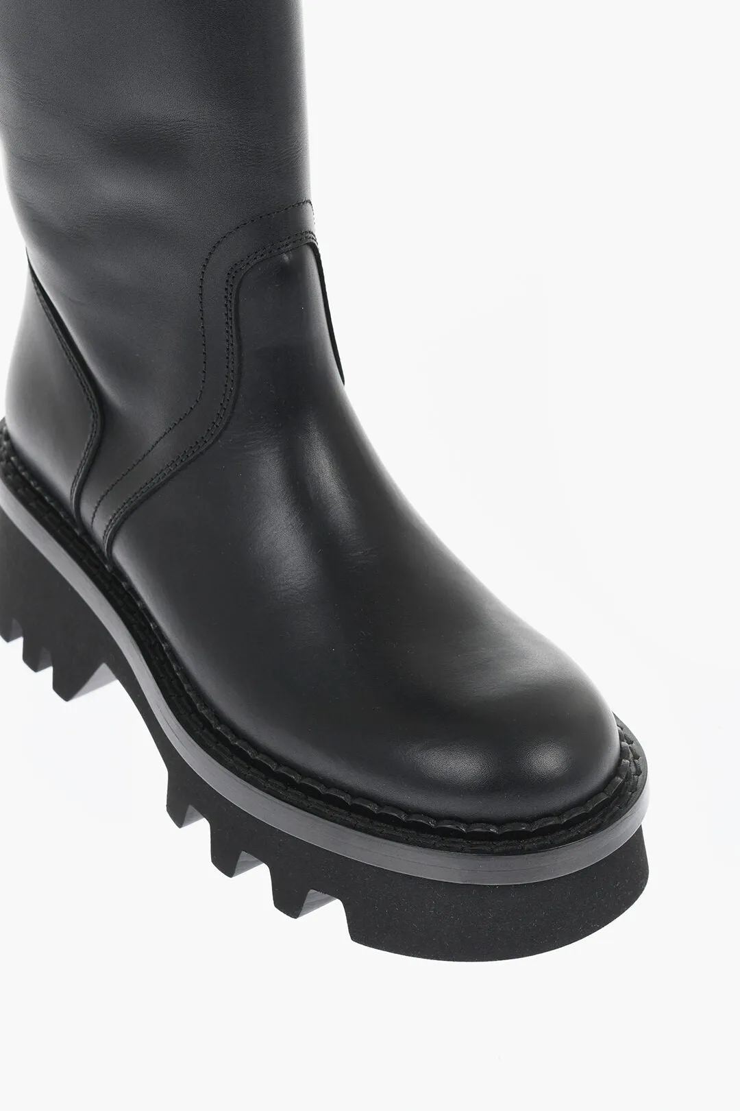 Chloe Leather Knee-High Boots With Buckle Detail And Tank Sole