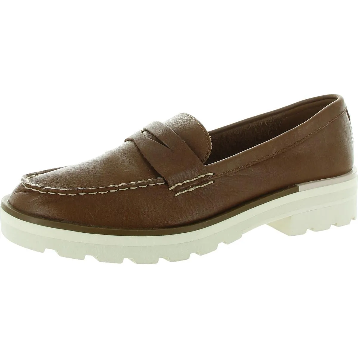 Chunky Penny Womens Leather Slip-On Loafers