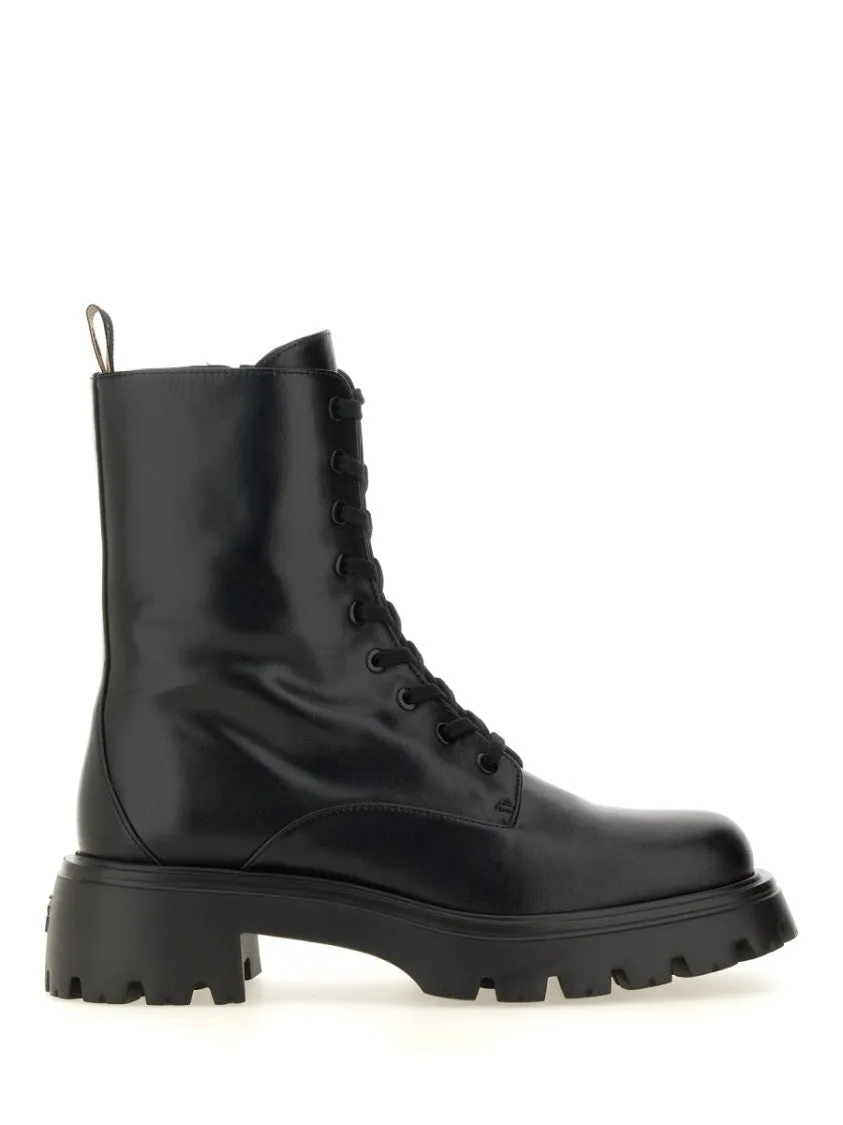 Chunky Sole Black Calf Leather Boots