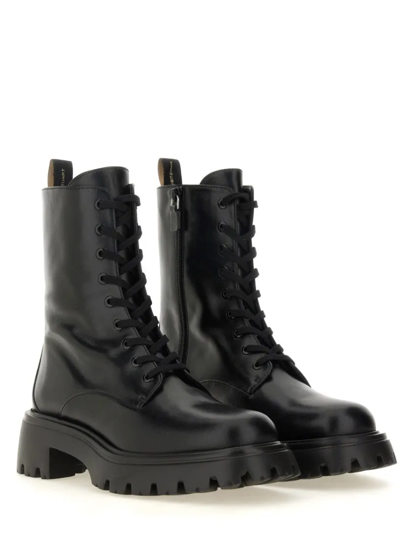 Chunky Sole Black Calf Leather Boots