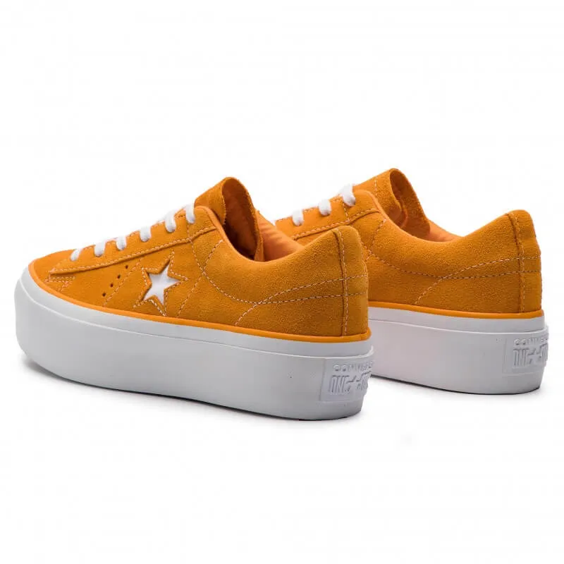 Converse One Star Platform OX Ladies Bright Orange Suede Sneakers