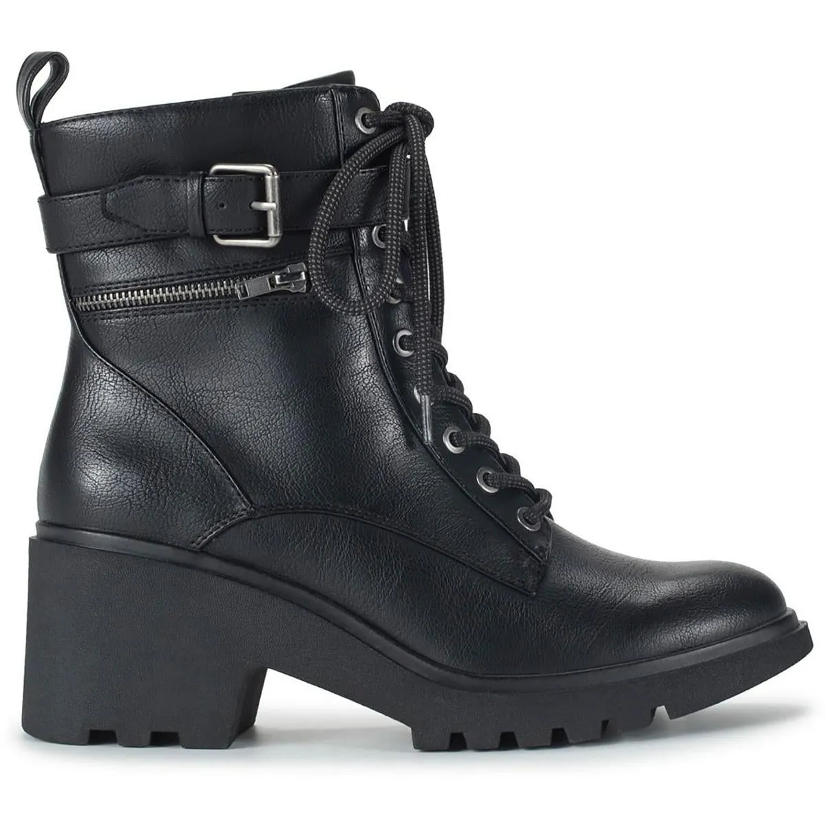 Dani Womens Faux Leather Lug Sole Combat & Lace-Up Boots