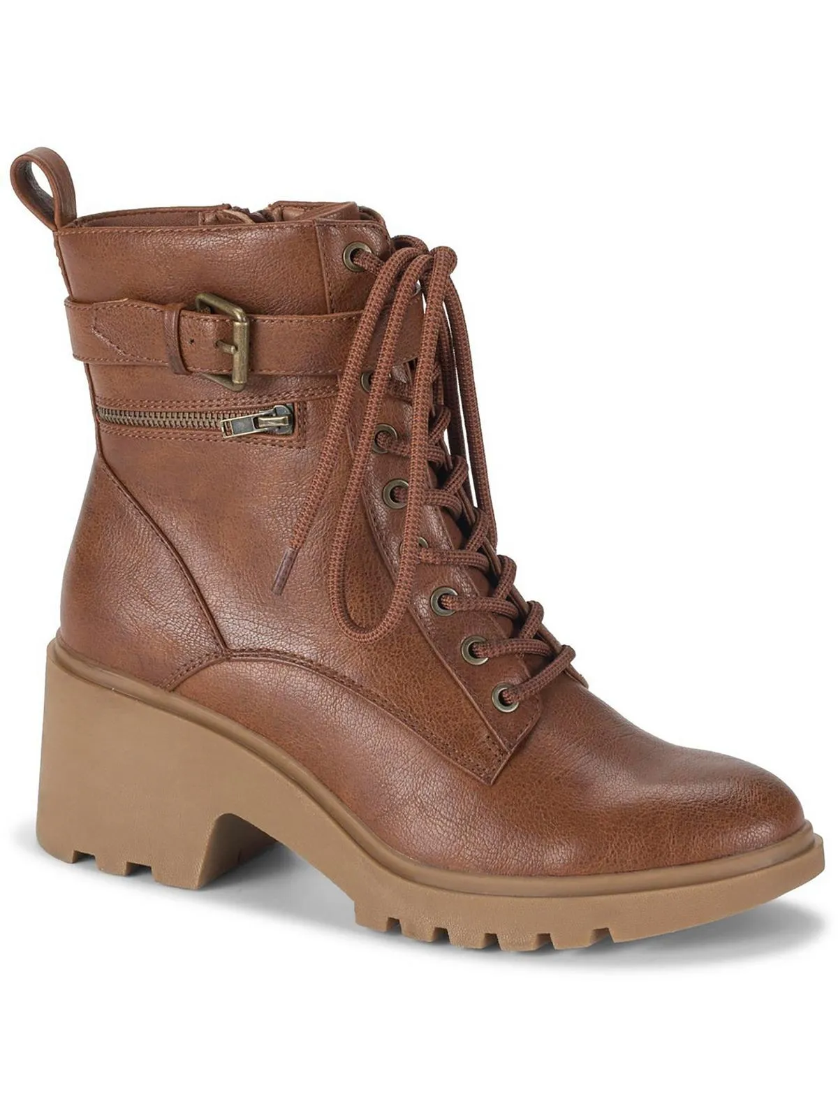 Dani Womens Faux Leather Lug Sole Combat & Lace-Up Boots