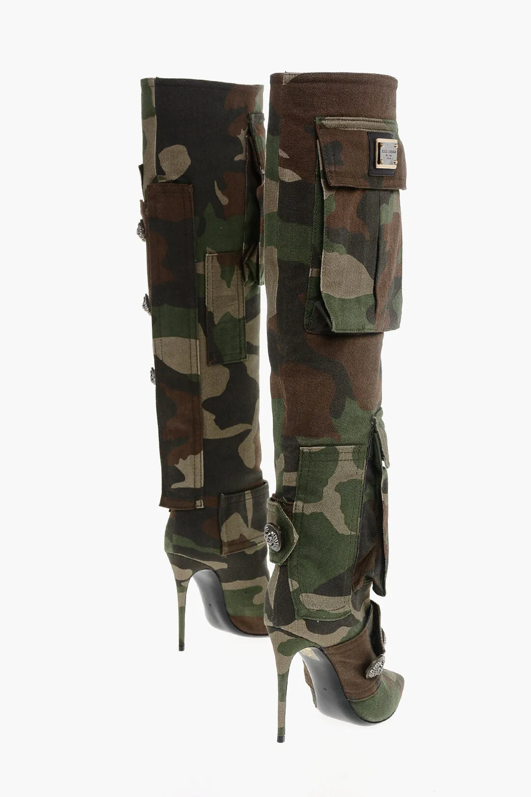 Dolce & Gabbana Camouflage Denim Boots With Pockets 11Cm