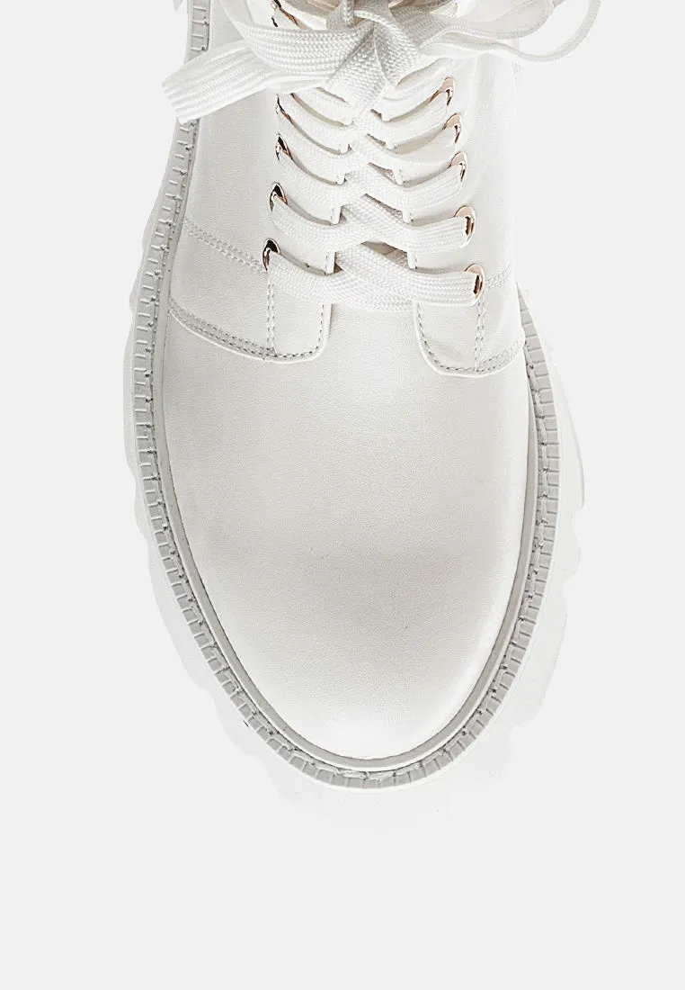 drill chunky white lace up ankle boots