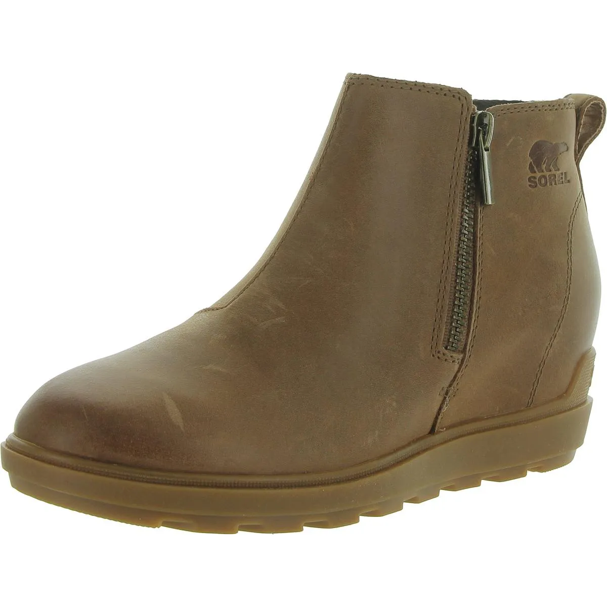 Evie ll Zip Womens Leather Ankle Wedge Boots