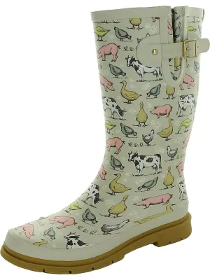 FARM HOUSE Womens Pull On Animal Print Rain Boots