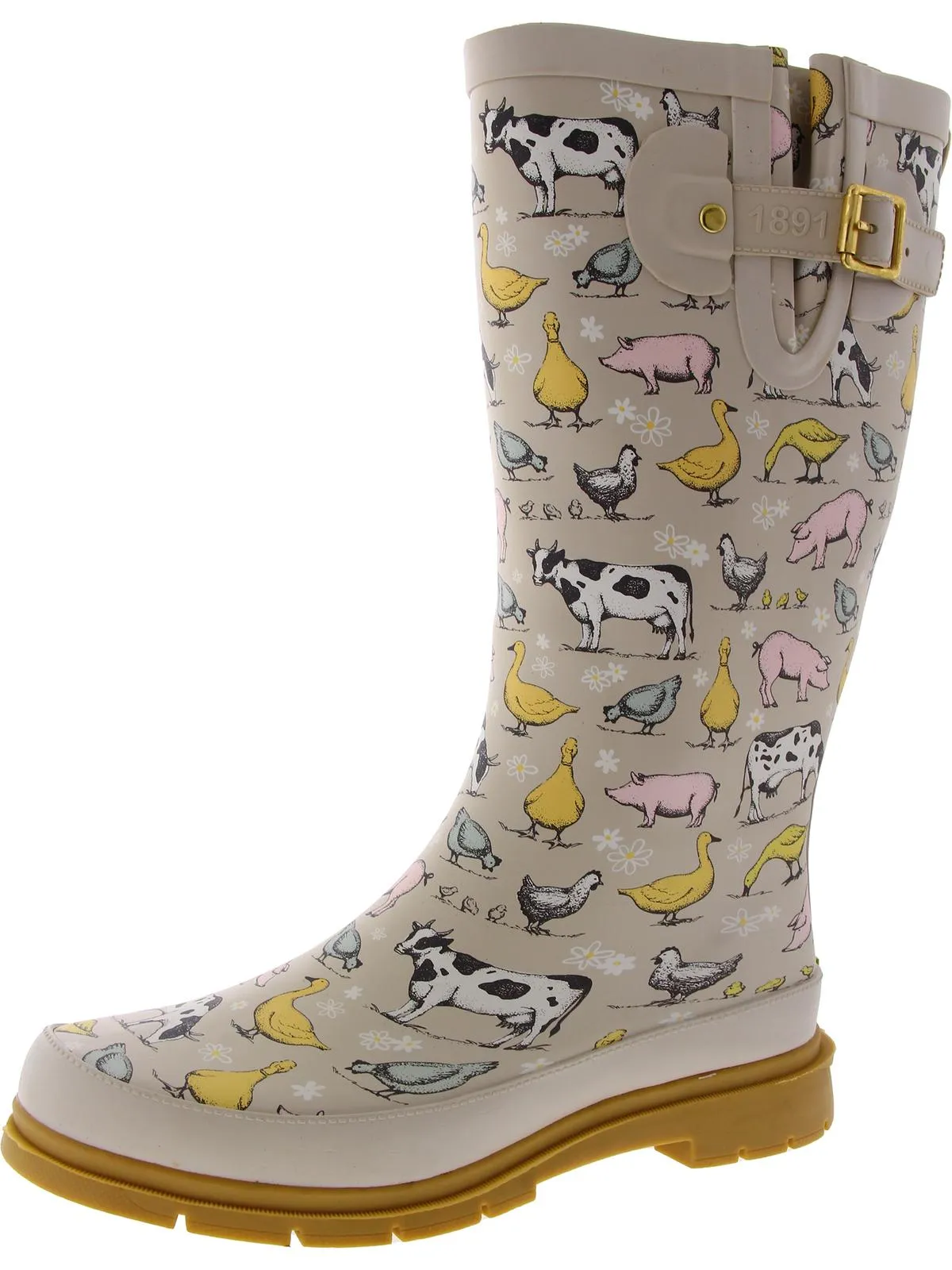 FARM HOUSE Womens Pull On Animal Print Rain Boots