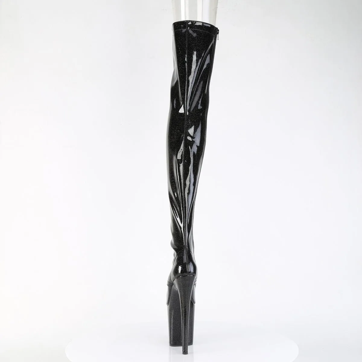 FLAMINGO-3021GP Black Glitter Pat Thigh Boots