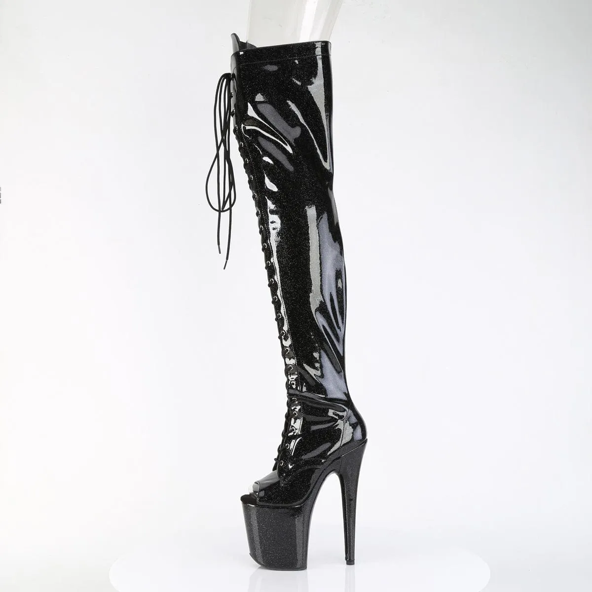 FLAMINGO-3021GP Black Glitter Pat Thigh Boots