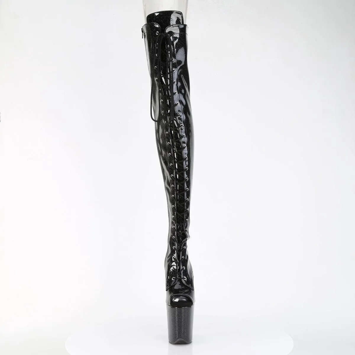 FLAMINGO-3021GP Black Glitter Pat Thigh Boots