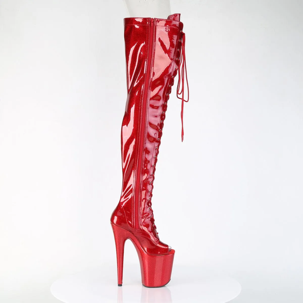 FLAMINGO-3021GP Red Glitter Pat Thigh Boots