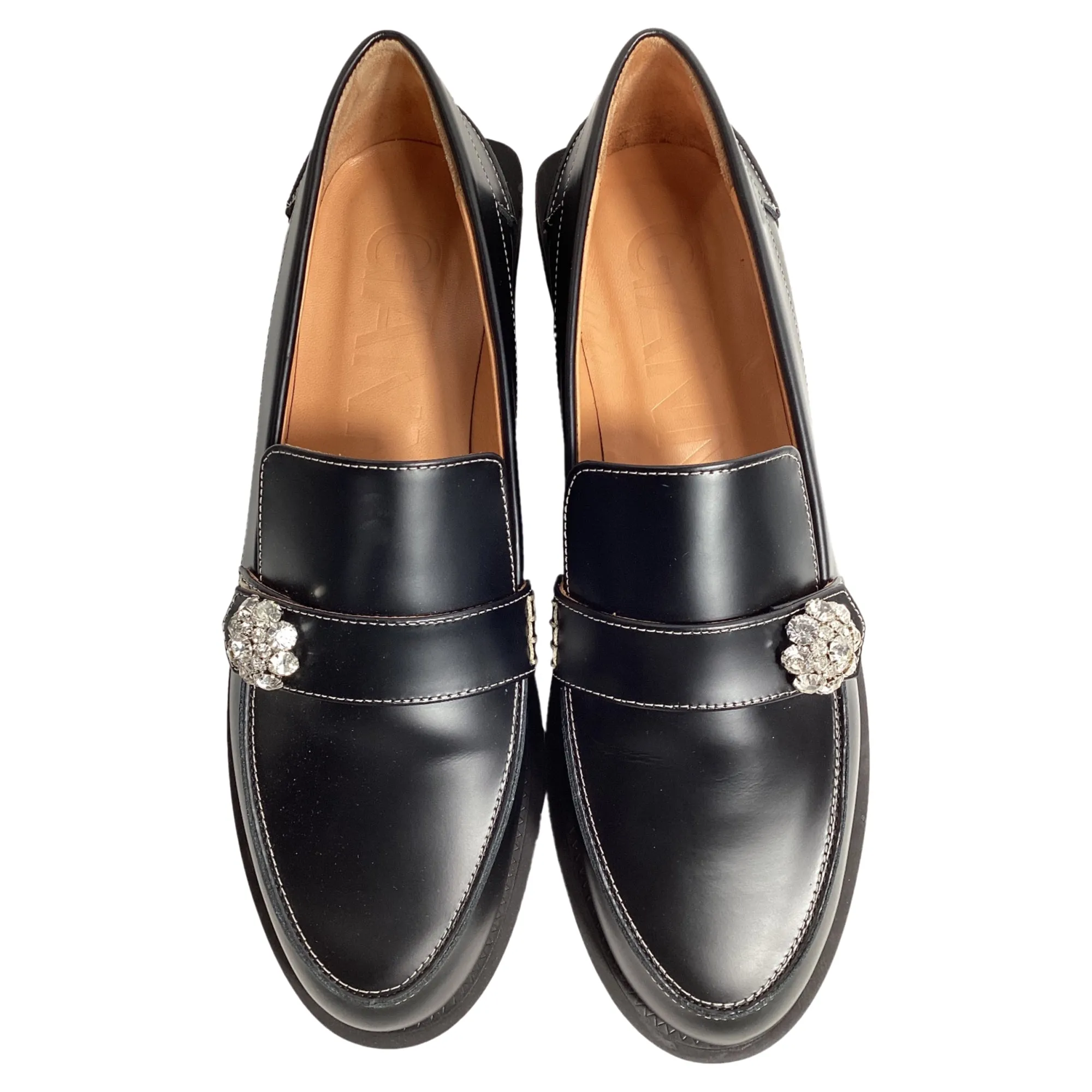 Ganni Crystal-Embellished Loafers in Black Leather