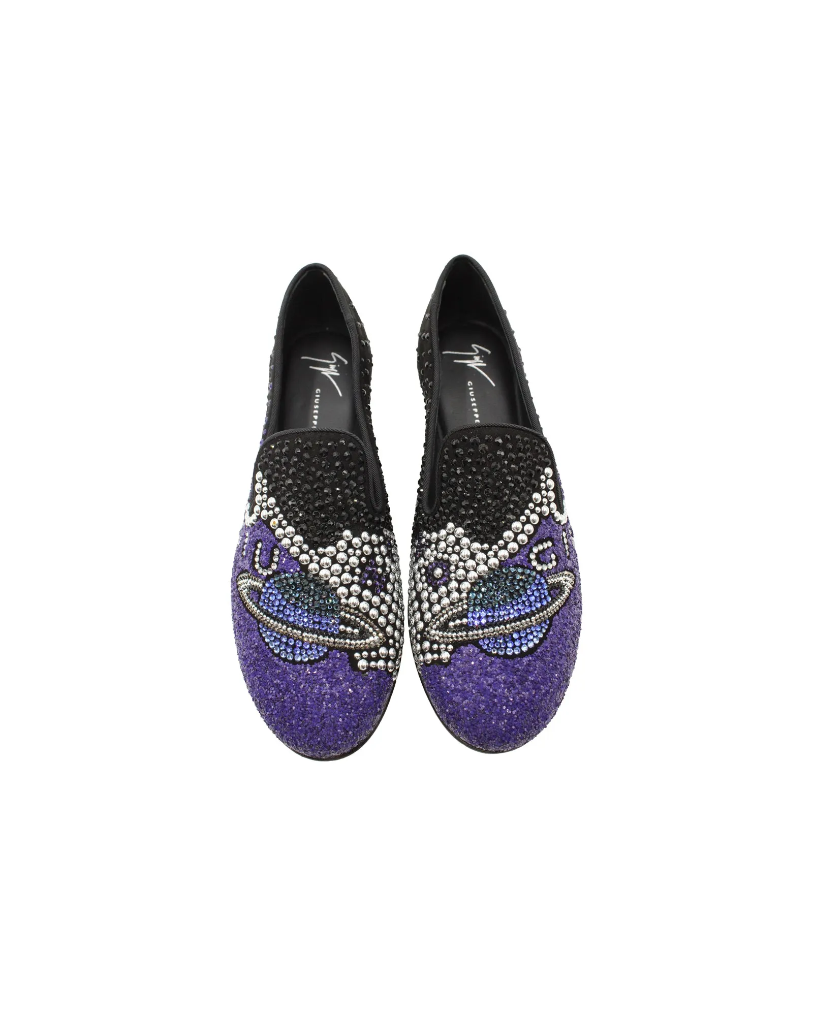Giuseppe Zanotti Crystal Embellished Uranus Smoking Slippers in Black Suede